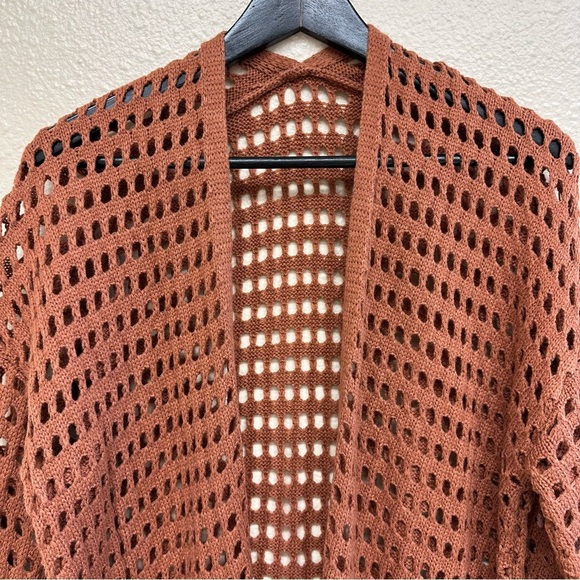 Open Front Long Knitted Sheer Cardigan Brown - Picture 3 of 4